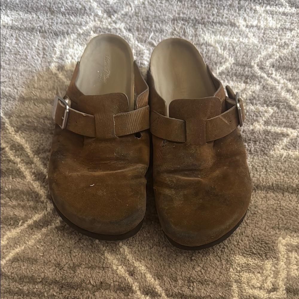 Brown Suede Slip-On Clogs